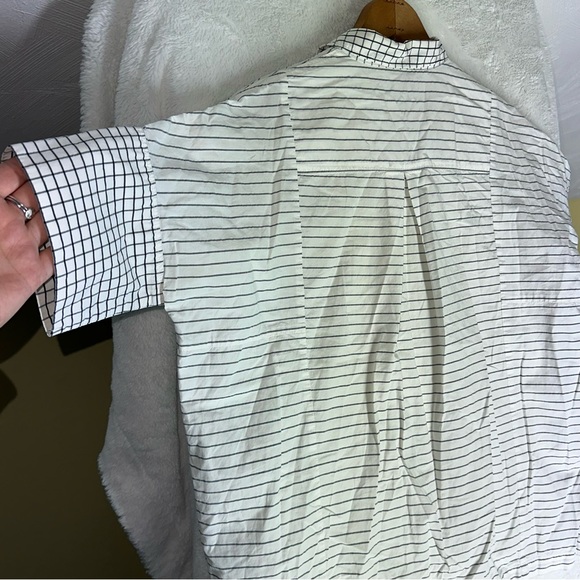 Madewell Grid Mix Stripe Short Sleeve Shirt Blouse Button Front Oversized Top XS - Picture 6 of 10